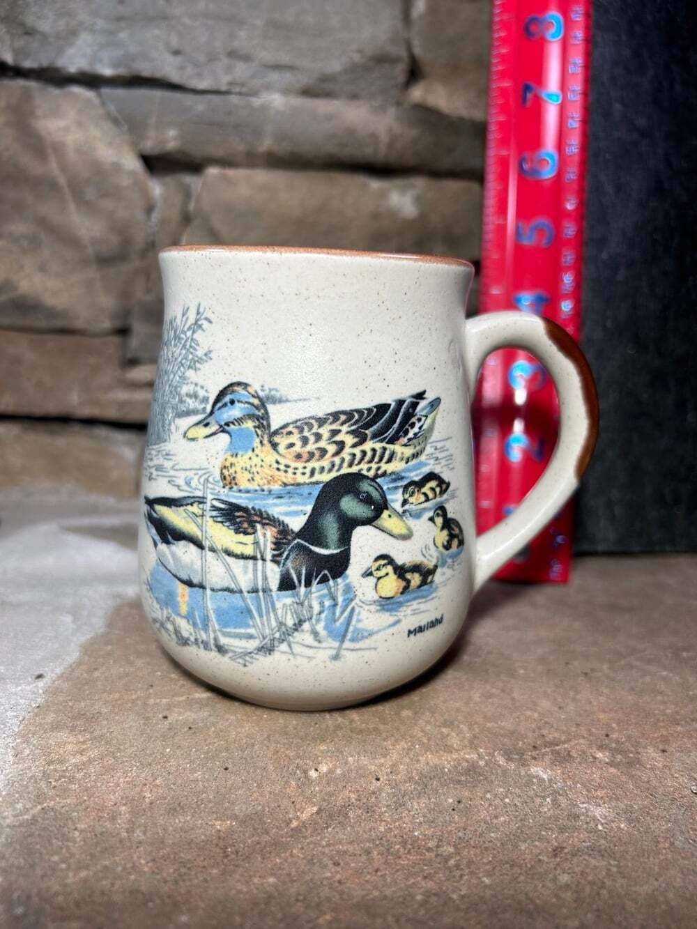 Mallard Ducks Coffee cup tea cup Stoneware VTG in pond with ducklings minorflaws